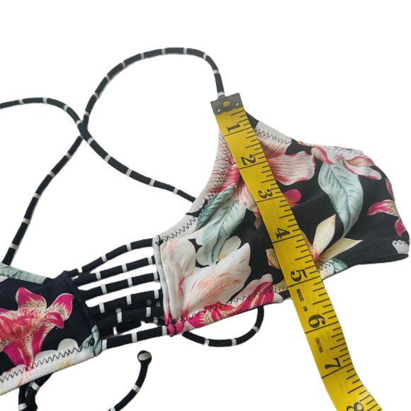 Ripcurl Strappy Back Floral Reversible Stripes Black Bikini Top XS - Picture 5 of 5